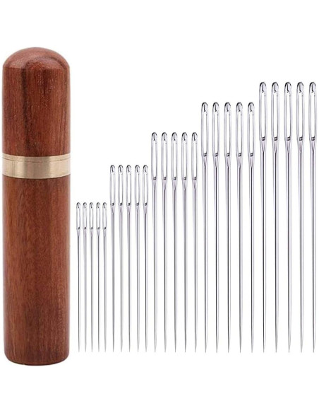 25 Piezas Agujas de Coser a Mano Yklbpd con Estuche de Madera