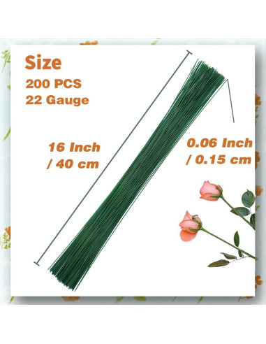200 Alambres Florales Verdes 40.64 cm 22 Gauge Hamiggaa