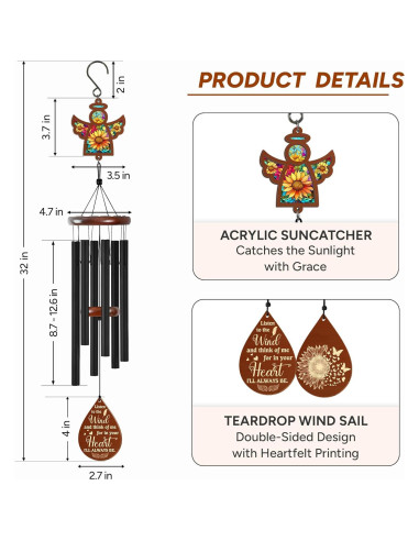 Campana de Viento Conmemorativa FLAGWIX 81 cm Ángel Girasol