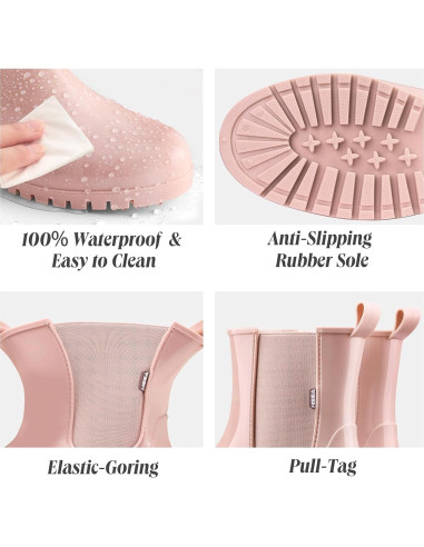 Botas de Lluvia HISEA para Mujeres Rosa 11 Antideslizantes