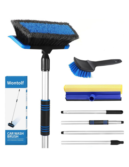 Kit de Lavado de Autos Wontolf 5 Piezas Azul con Cepillo y Mitón