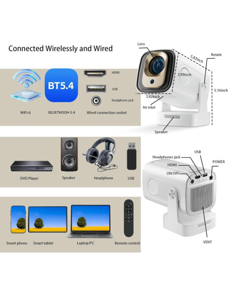 Mini proyector Genérico 1080P WiFi6 Bluetooth 5.4 0.91kg