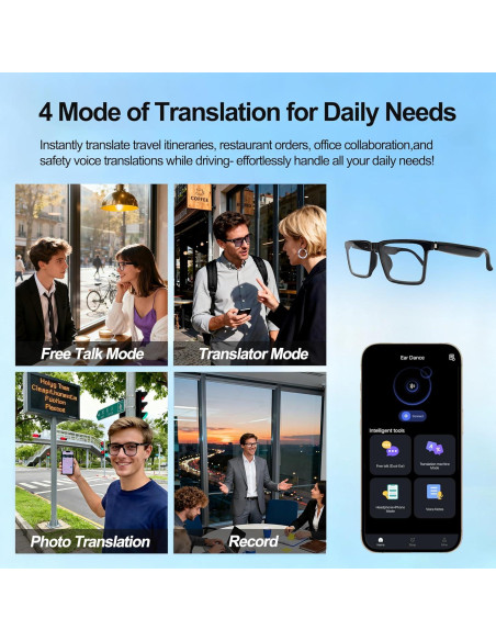 Gafas de Traducción Inteligentes Bluetooth MNVOEQ C2 - 140+ Idiomas