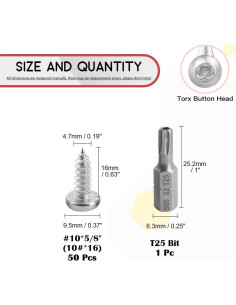 Tornillos de Cabeza Redonda Torx Hilitchi 50 Pcs Acero Inoxidable 2
