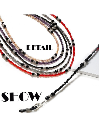 Cadena de Gafas con Cuentas Grises para Mujeres - Correa Unisex