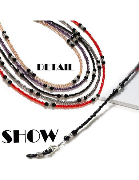 Cadena de Gafas con Cuentas Grises para Mujeres - Correa Unisex