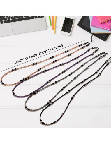 Cadena de Gafas con Cuentas Grises para Mujeres - Correa Unisex