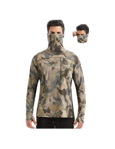 Camisa con Capucha Solar UPF 50+ para Hombre PIQIDIG Camo Verde