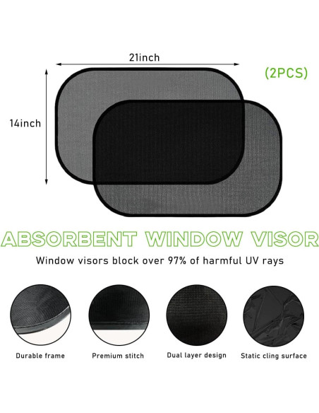 2 Sombrillas para Ventanas de Auto Ohleats 53x36 cm UV