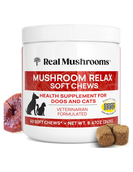 Masticables Calmantes Real Mushrooms para Perros y Gatos - 240g