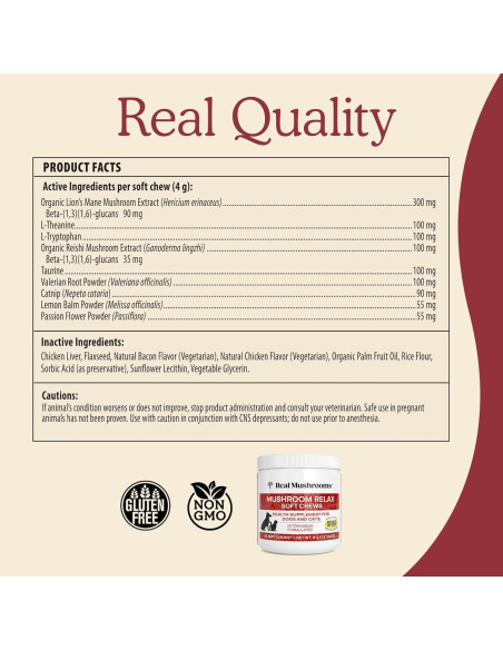 Masticables Calmantes Real Mushrooms para Perros y Gatos - 240g