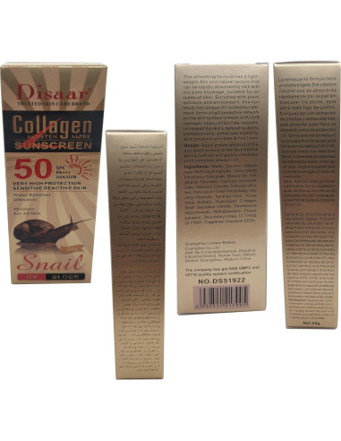 Crema Solar Disaarr Beauty SPF 50 Colágeno Extracto Caracol 50g