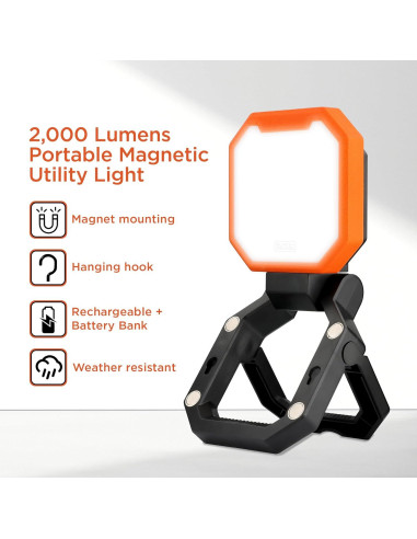Luz LED Utilitaria Portátil BLACK+DECKER 2000 Lúmenes USB-C