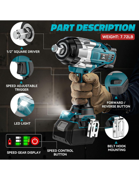 Llave de impacto inalámbrica 1/2" Makita 1700FT-LBS 3.45kg