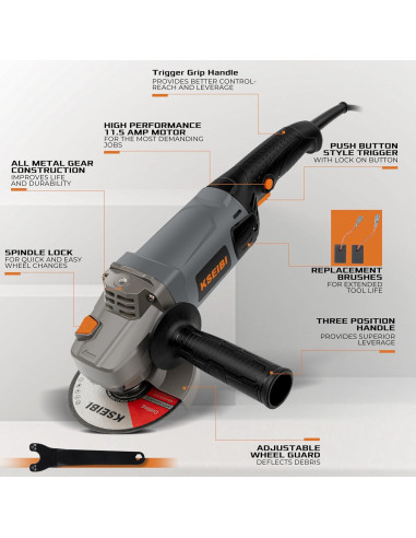 Esmeriladora de Ángulo KSEIBI 1400W 5" con Rueda de Diamante