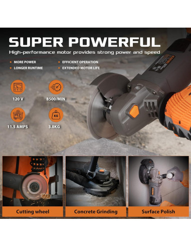 Esmeriladora de Ángulo KSEIBI 1400W 5" con Rueda de Diamante