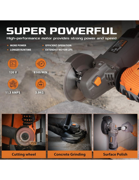 Esmeriladora de Ángulo KSEIBI 1400W 5" con Rueda de Diamante