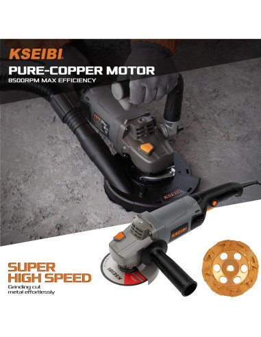 Esmeriladora de Ángulo KSEIBI 1400W 5" con Rueda de Diamante