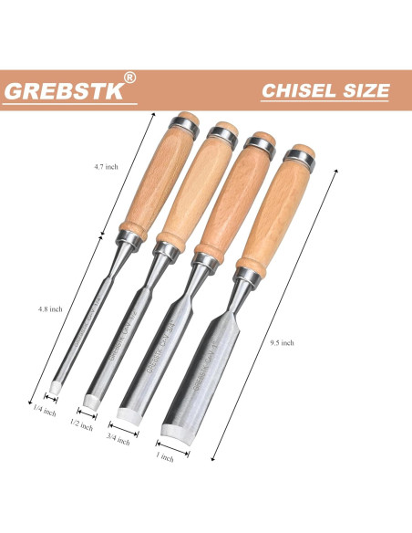 Juego de Cinceles Semicirculares GREBSTK 9.5" (24.13cm) Biselados Juego de Cinceles Semicirculares GREBSTK 9.5" (24.13cm) Biselados