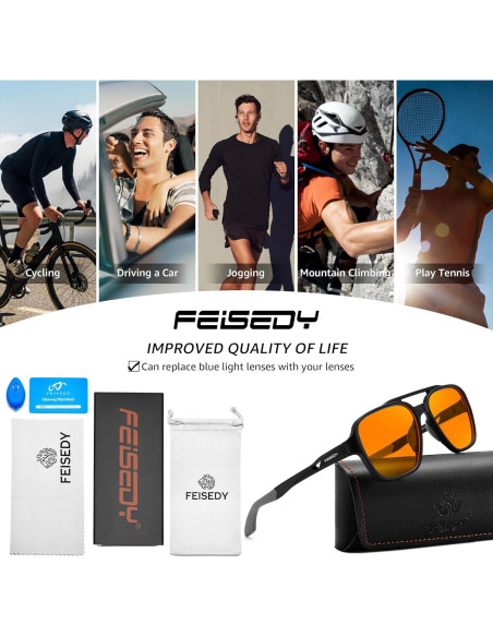 Gafas de Bloqueo de Luz Azul FEISEDY Ámbar para Hombre y Mujer