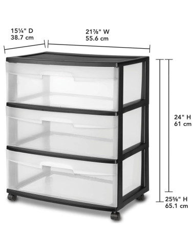 Carro de Almacenamiento de Plástico Genérico 3 Cajones Negro