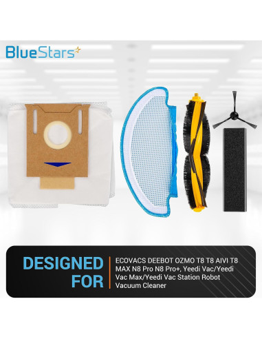 Kit de Accesorios BlueStars para ECOVACS DEEBOT T8 N8 Pro - 1 Cepillo, 6 Laterales, 3 Filtros, 4 Paños