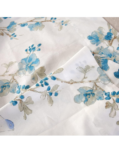 Juego de Sábanas URBONUR 100% Algodón Egipcio Completo Floral Azul