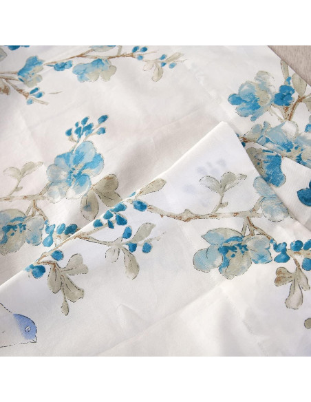 Juego de Sábanas URBONUR 100% Algodón Egipcio Completo Floral Azul