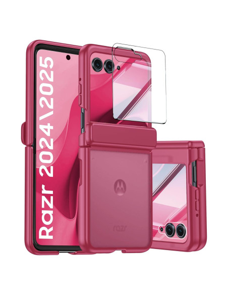 Carcasa Motorola Razr 2025/2024 con Protector de Pantalla - Rojo Rosa