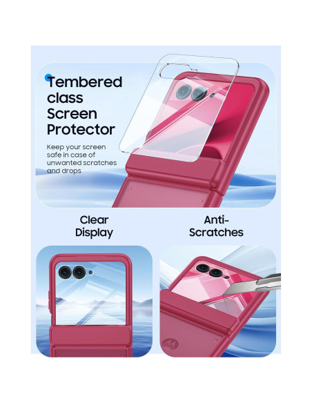 Carcasa Motorola Razr 2025/2024 con Protector de Pantalla - Rojo Rosa