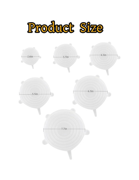Luvilly 6 Tapas de Silicona Reutilizables Blancas 6.6-19.6 cm