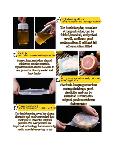 Luvilly 6 Tapas de Silicona Reutilizables Blancas 6.6-19.6 cm