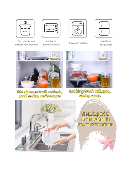 Luvilly 6 Tapas de Silicona Reutilizables Blancas 6.6-19.6 cm