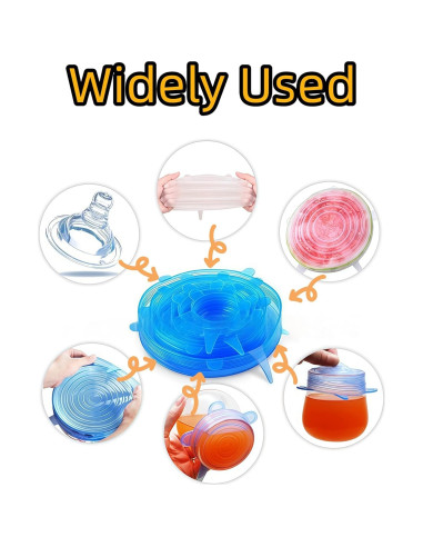 Luvilly 6 Tapas de Silicona Reutilizables Blancas 6.6-19.6 cm