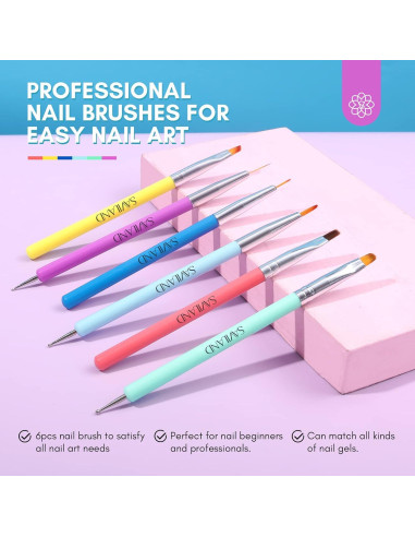Juego de Pinceles para Arte de Uñas SAVILAND 6 Piezas