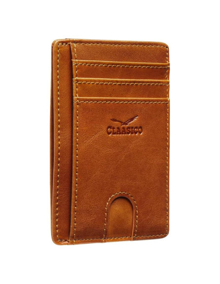 Billetera delgada de cuero genuino para hombres con bloqueo RFID