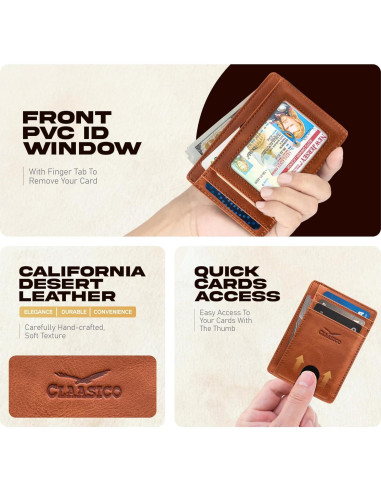 Billetera delgada de cuero genuino para hombres con bloqueo RFID