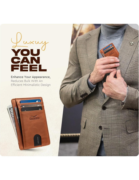 Billetera delgada de cuero genuino para hombres con bloqueo RFID