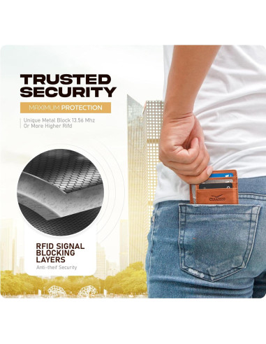 Billetera delgada de cuero genuino para hombres con bloqueo RFID