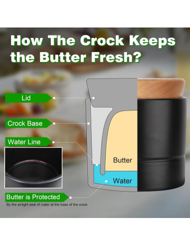 Crock de Mantequilla Samseel con Tapa de Madera 125g Negro Mate