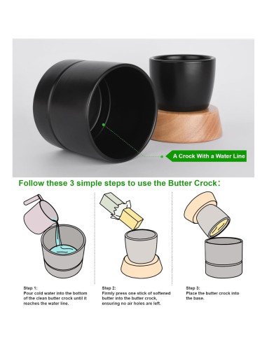 Crock de Mantequilla Samseel con Tapa de Madera 125g Negro Mate