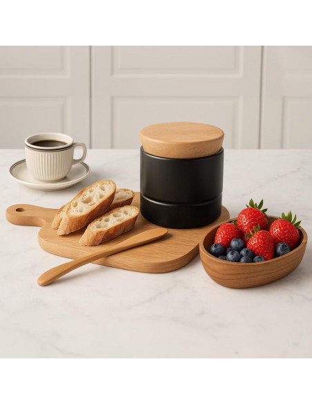 Crock de Mantequilla Samseel con Tapa de Madera 125g Negro Mate