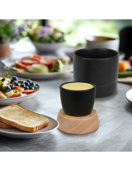 Crock de Mantequilla Samseel con Tapa de Madera 125g Negro Mate