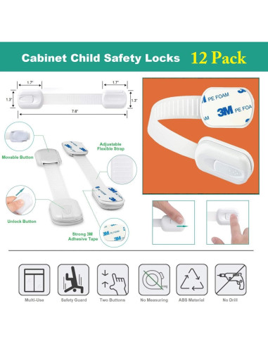 Cierres de Seguridad para Armarios OKEFAN - 12 Pestillos Adhesivos