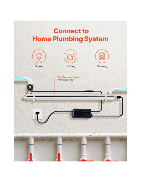 Purificador de Agua UV VEVOR 55W 12 GPM Acero Inoxidable