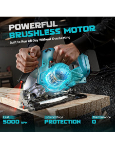 Sierra Circular Inalámbrica Ecarke 7-1/4" 18V 5000RPM con Guía Láser 2