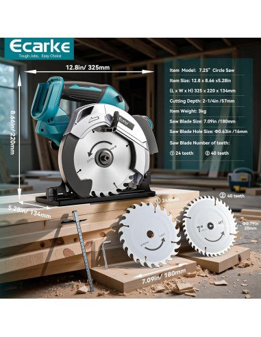 Sierra Circular Inalámbrica Ecarke 7-1/4" 18V 5000RPM con Guía Láser