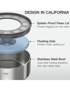 Tazón de Agua Antiderrames Feedoo 2L Acero Inoxidable 2