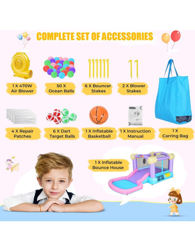 Casa Inflable Whubefy Rosa con Piscina de Pelotas 161x82x63 cm