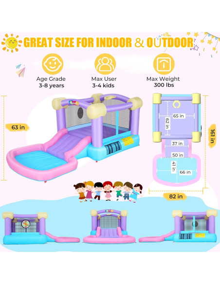 Casa Inflable Whubefy Rosa con Piscina de Pelotas 161x82x63 cm